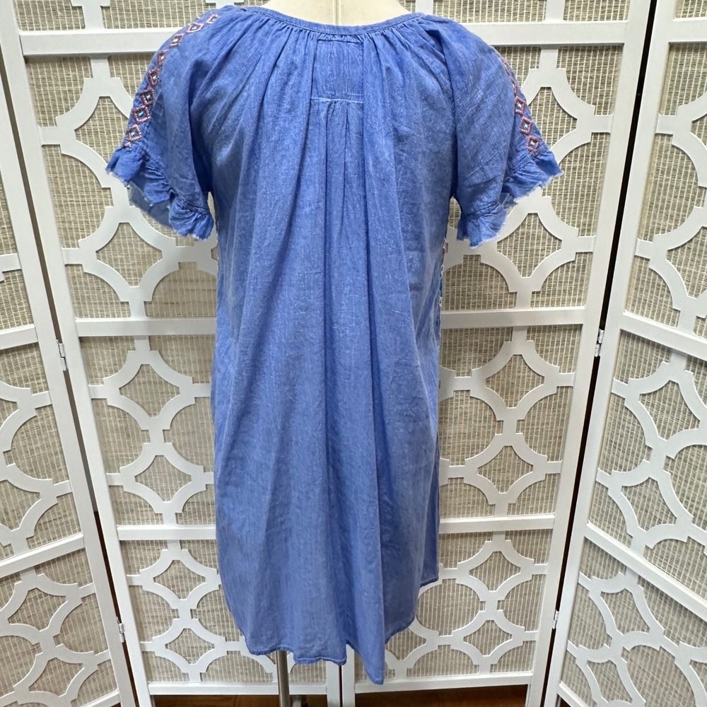 LulaLife Embroidered Dress Womens Small Blue Bohemian Mumu Vacation House Dress - Picture 6 of 13